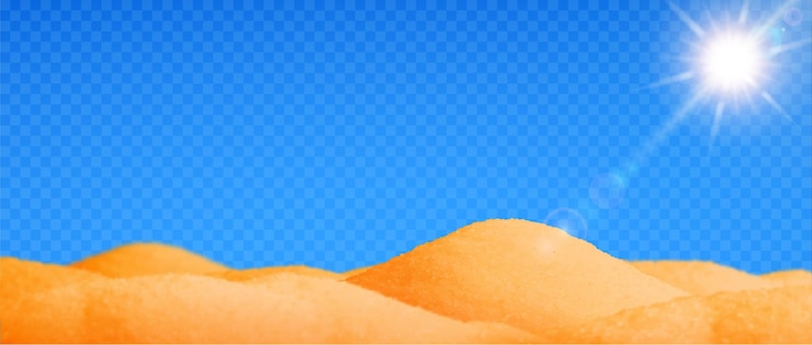 Gratis Vector woestijn realistische landschapsachtergrond met transparant zand en zon