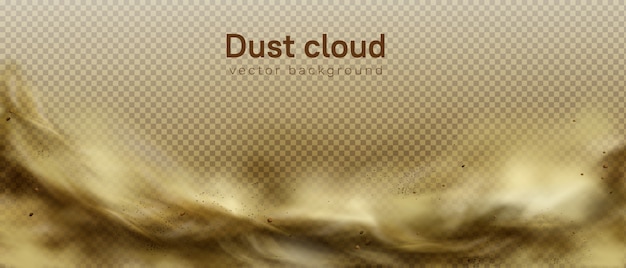 Woestijn zandstorm achtergrond, bruine stoffige wolk op transparant