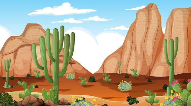 Gratis vector woestijnboslandschap overdag met veel cactussen