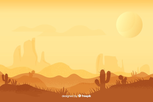 Gratis vector woestijnlandschap in dagtijd met zon
