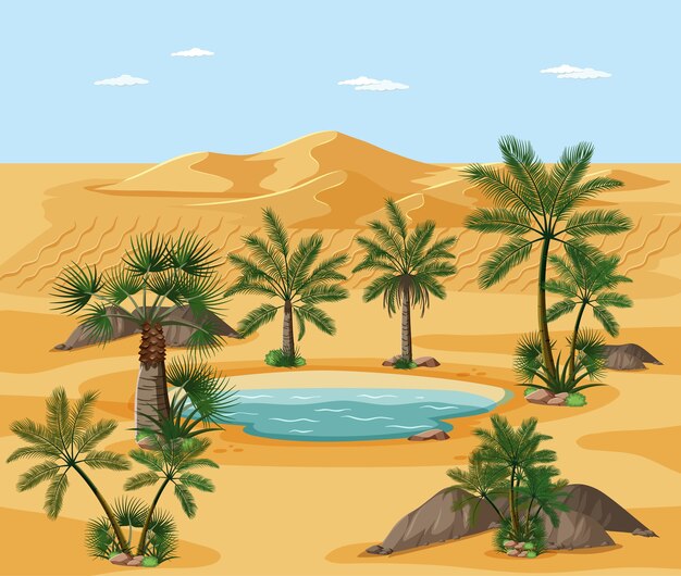 Woestijnlandschap met de elementenscène van de natuurboom