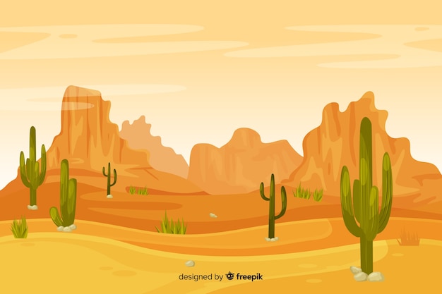 Gratis vector woestijnlandschap met duinen en cactussen