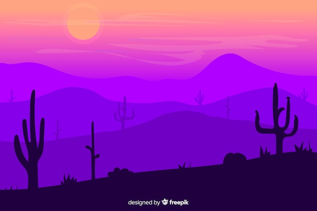 Gratis vector woestijnlandschap met prachtige violette gradiënttinten