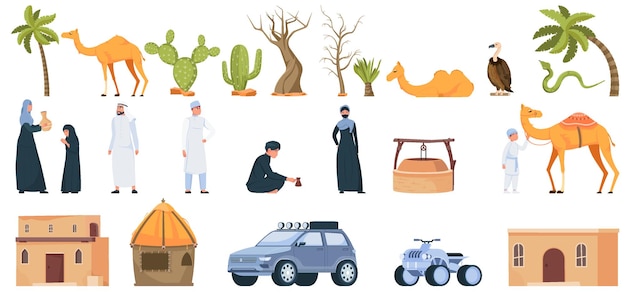 Woestijnmensen plat pictogrammen