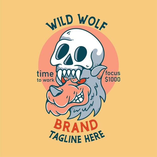 Wolf boos met schedel illustratie karakter vintage design voor t-shirts
