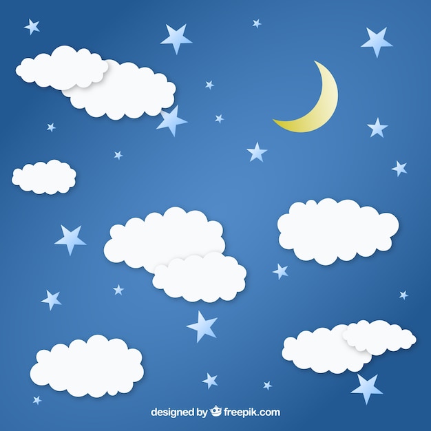 Gratis vector wolken en de maan achtergrond met sterren