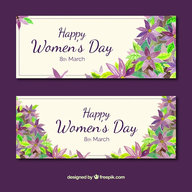 Woman's day banners met aquarel bloemen