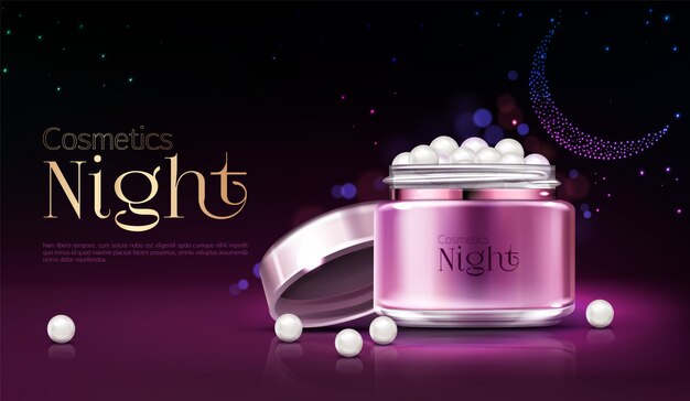 Womens nacht cosmetica product reclamebanner, promotie poster.