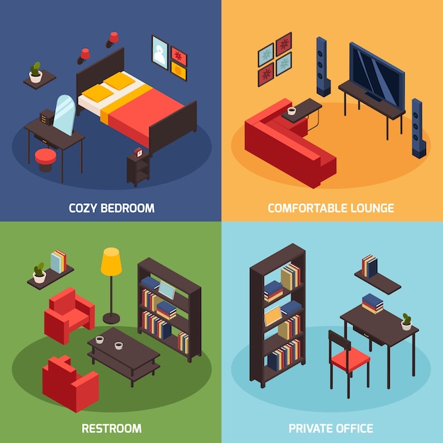 Gratis vector woonkamer concept icons set