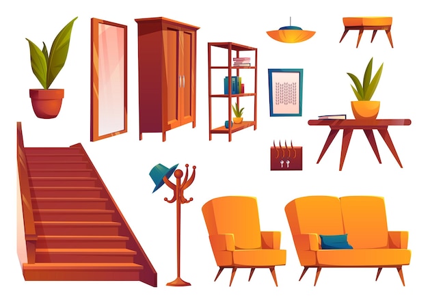 Gratis vector woonkamer hal vector interieur meubelset