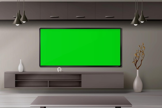 Gratis vector woonkamer interieur 3d vector project met tv-toestel