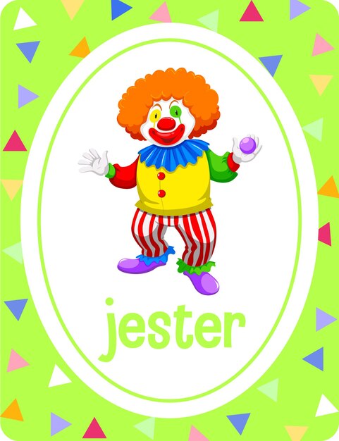 Woordenschatkaart met woord jester