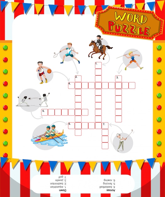 Woordspel puzzel ontwerp met sport thema