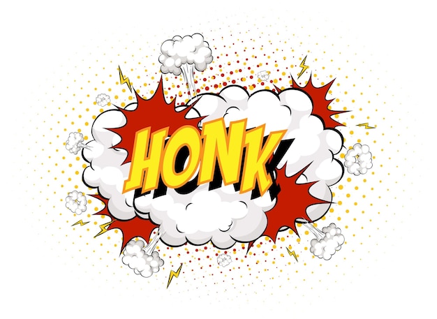 Gratis vector word honk op komische wolk explosie achtergrond