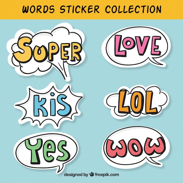 Gratis vector word sticker collectie grappig ontwerp