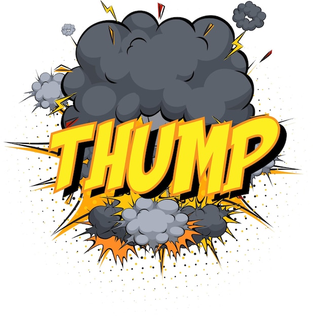 Gratis vector word thump op komische wolk explosie achtergrond