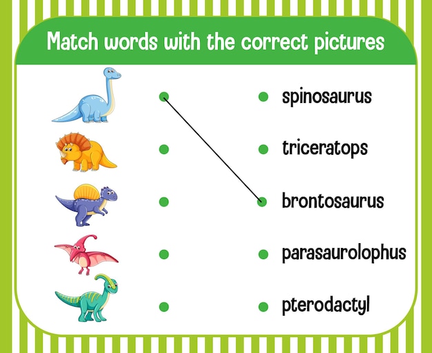 Gratis vector word-to-picture matching werkblad dinosaurusthema