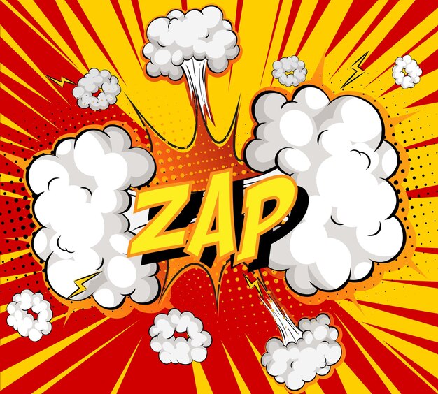 Word Zap op komische wolk explosie achtergrond