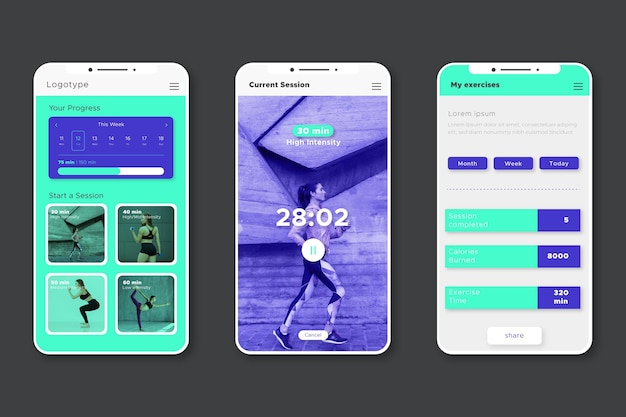 Gratis vector workout tracker app-interface