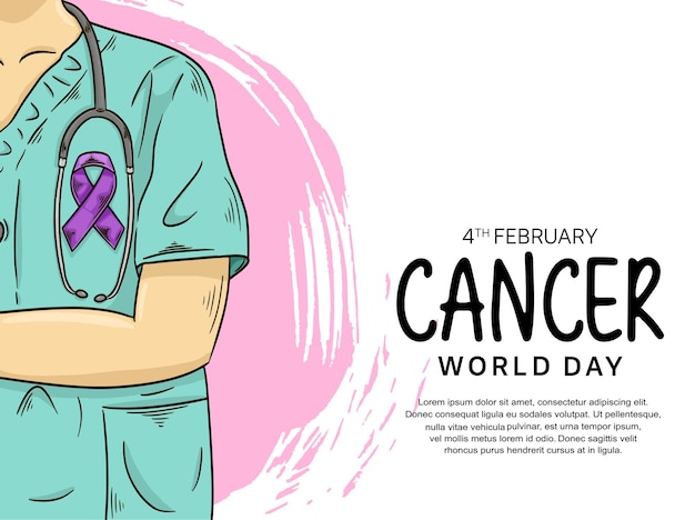 World cancer day vector design met verpleegster die lintillustratie draagt voor campagne en poster