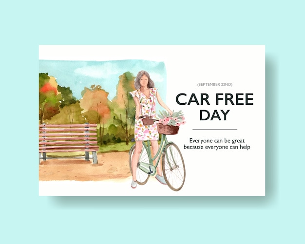 World car free day conceptontwerp voor sociale media en internet aquarel vector.