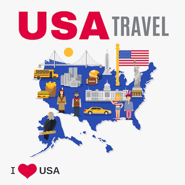 Gratis vector world travel agency usa cultuur vlakke poster