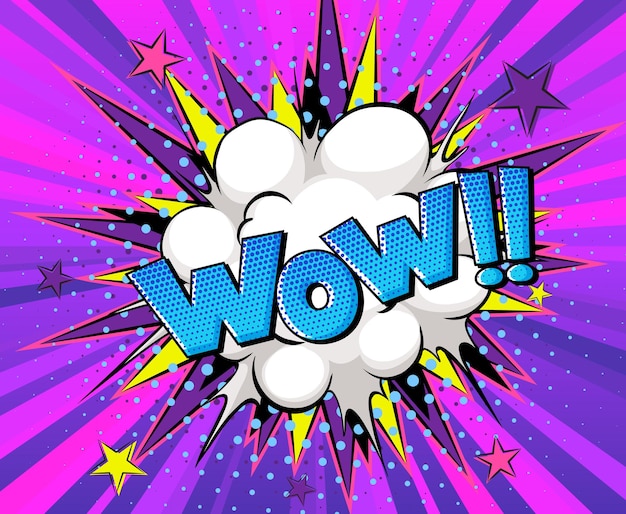 Gratis vector wow-woord op de achtergrond van de bomexplosie