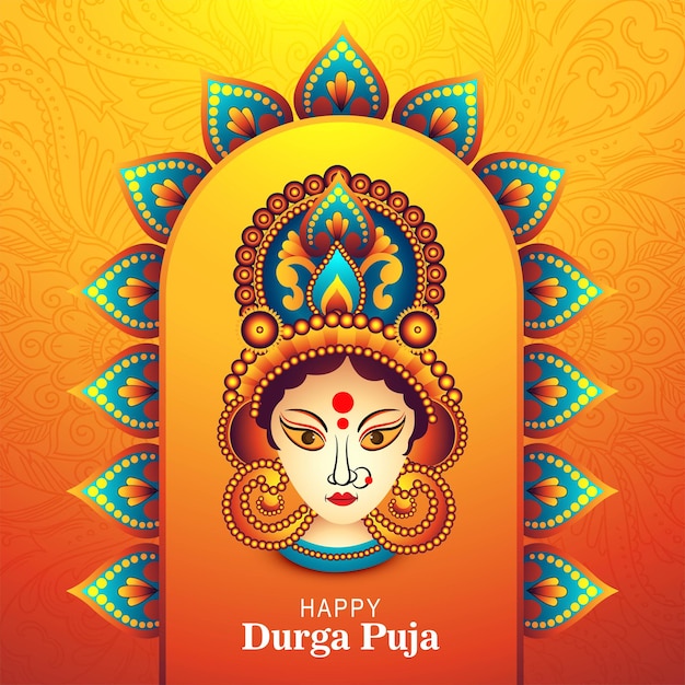 Gratis vector x9goddess durga gezicht in happy durga puja subh navratri kaart achtergrond