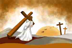 Gratis vector x9good friday-achtergrondconcept met jesus cross-kaartachtergrond