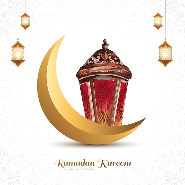 Gratis vector x9ramadan kareem islamitische maan en lampen kleurrijke kaart achtergrond
