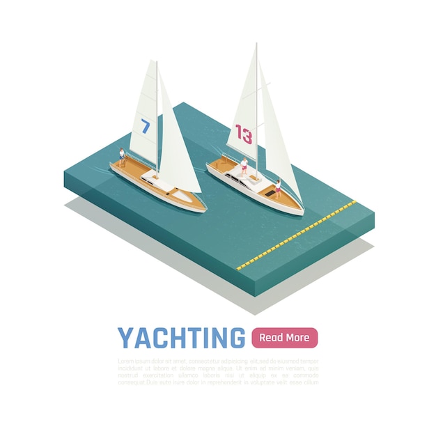 Yachting isometrische gekleurde illustratie met twee jachten strijden om de overwinning in het water