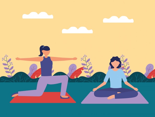 Gratis vector yoga buiten in vlakke stijl