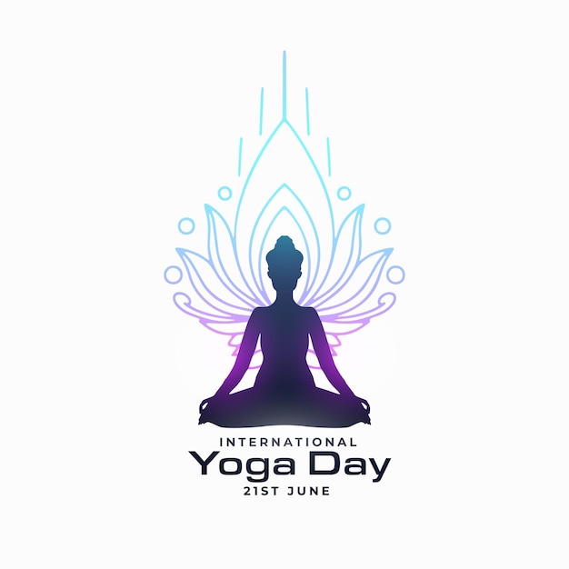 Gratis vector yoga dag viering poster met sihouette van vrouw die yoga doet