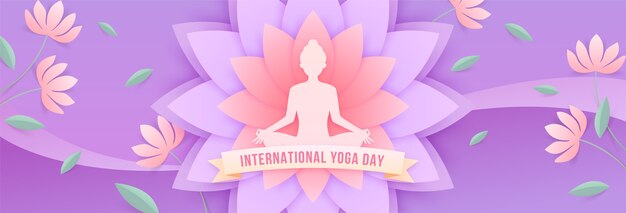 Gratis vector yoga-dagbanner in papieren stijl