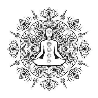 Yoga mandala ontwerp, kleurplaat volwassene of t-shirt ontwerp