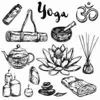 Gratis vector yoga schets icon set