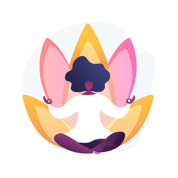 Gratis vector yoga school instructeur. meditatiebeoefening, ontspanningstechnieken, lichaamsrekoefeningen. vrouwelijke yogi in lotus houding. spirituele evenwichtsgoeroe.