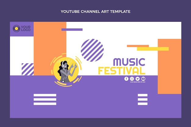 Gratis vector youtube-kanaal voor muziekfestival met plat ontwerp