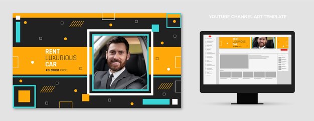 Youtube-kanaalafbeeldingen voor autoverhuur met plat ontwerp
