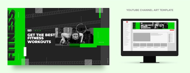 Gratis vector youtube-kanaalafbeeldingen voor fitness met plat ontwerp
