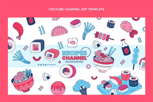 Gratis vector youtube-kanaalafbeeldingen voor plat eten