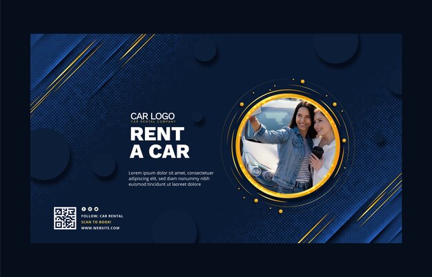 YouTube-kanaalkunstsjabloon voor autoverhuur met plat ontwerp