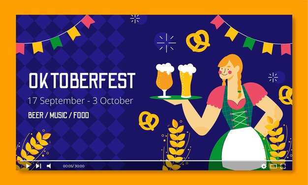 Gratis vector youtube-miniatuur van het platte oktoberfest