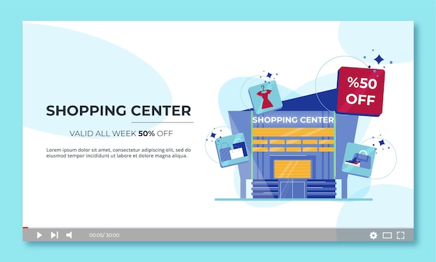 YouTube-miniatuur van winkelcentrum met plat ontwerp