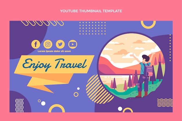 Gratis vector youtube-miniatuur voor reizen met plat ontwerp