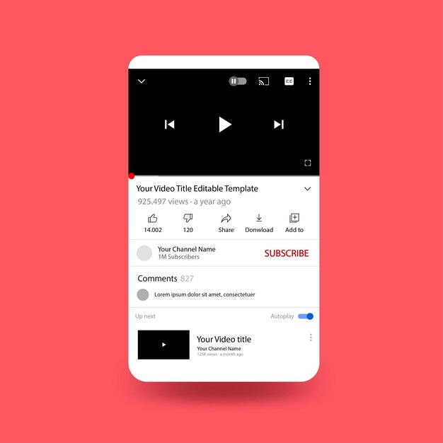 YouTube-telefoonscherm met platte ontwerpsjabloon