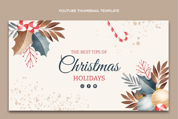 Gratis vector youtube-thumbnail van aquarel kerst