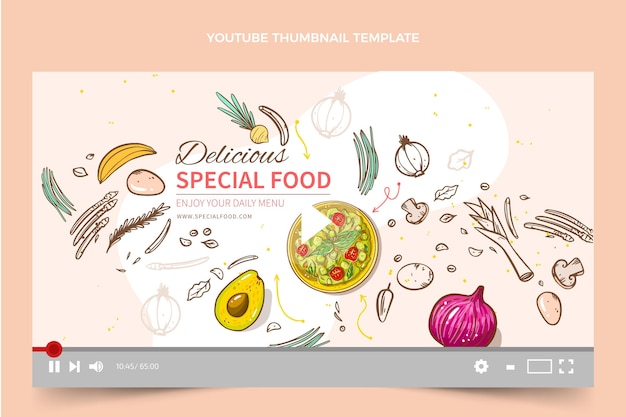 Gratis vector youtube-thumbnail van handgetekend eten