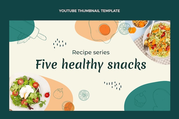 Gratis vector youtube-thumbnail van handgetekend eten