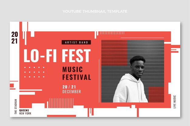 YouTube-thumbnail van minimaal muziekfestival met plat ontwerp